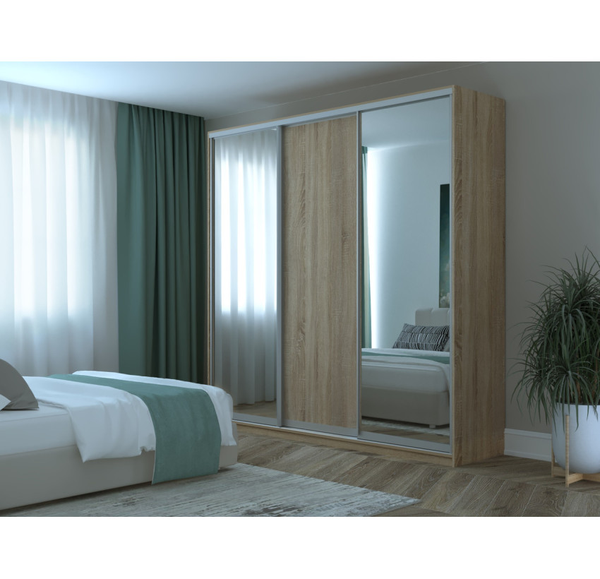 Шафа купе Doros Сіті 24 Дуб Cонома 1 ДСП / 2 Дзеркала 238х60х240 (42002071)
