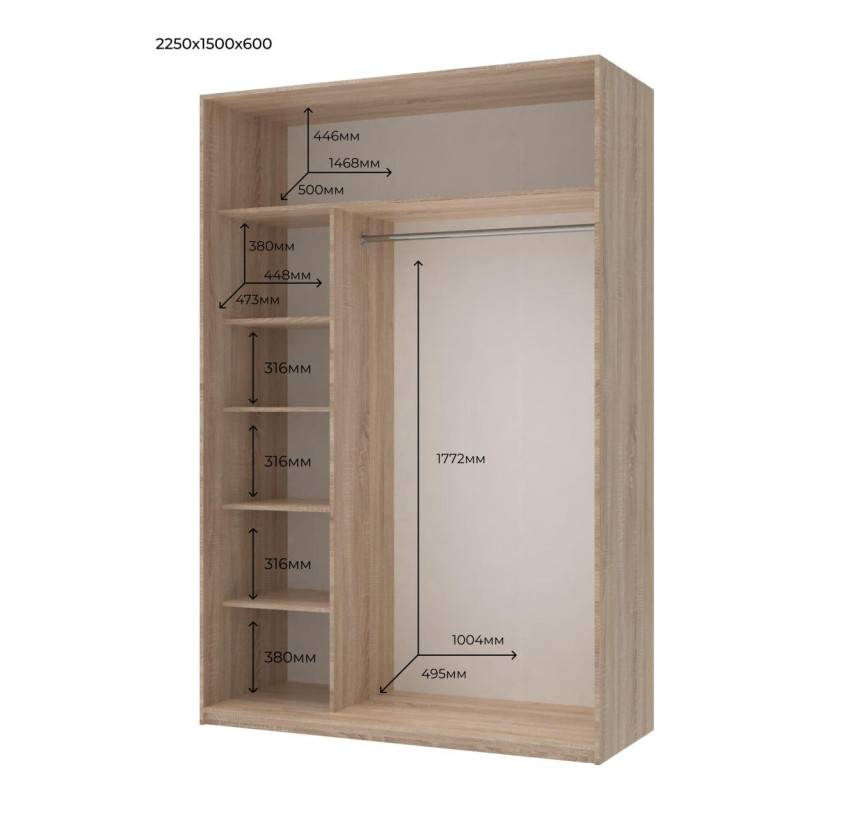 Шкаф купе Doros Сити Лайт Дуб Cонома 2 ДСП 150х60х225 (42002012)