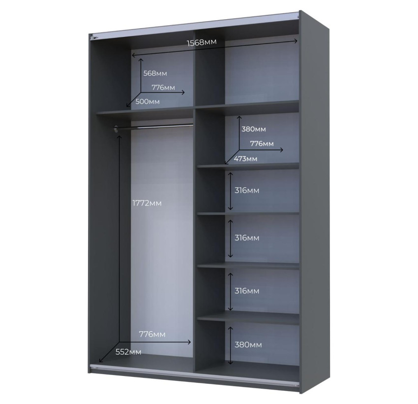 Шкаф-купе Doros G-Caiser Графит Графит 1 ДСП / 1 зеркало 160х60х240 (42005084)