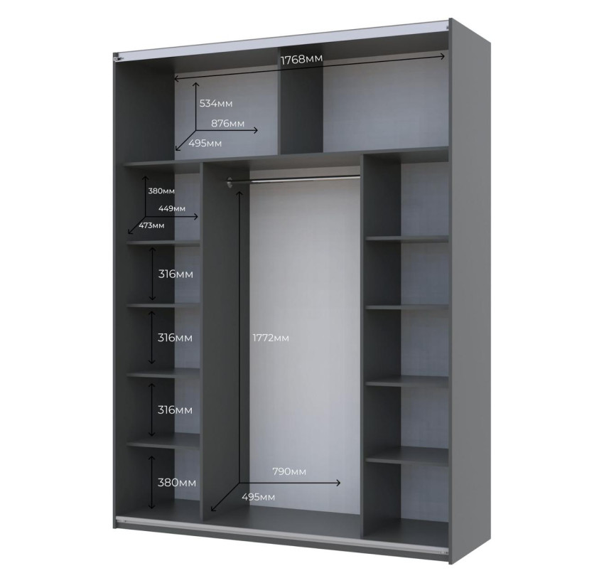 Шкаф купе Doros G-Caiser Графит 2 Стекла / 3 части 180х60х240 (42005016)
