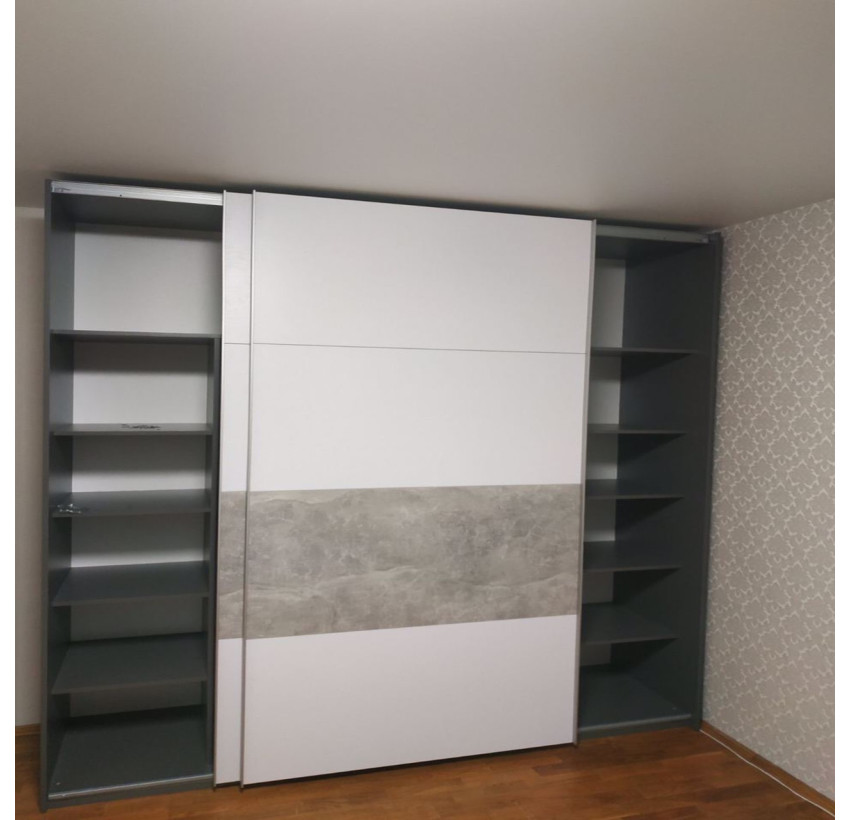 Шкаф-купе Doros G-Caiser Графит / Белый вставка Бетон 2 ДСП / 4 части 220х60х240 (42001013)