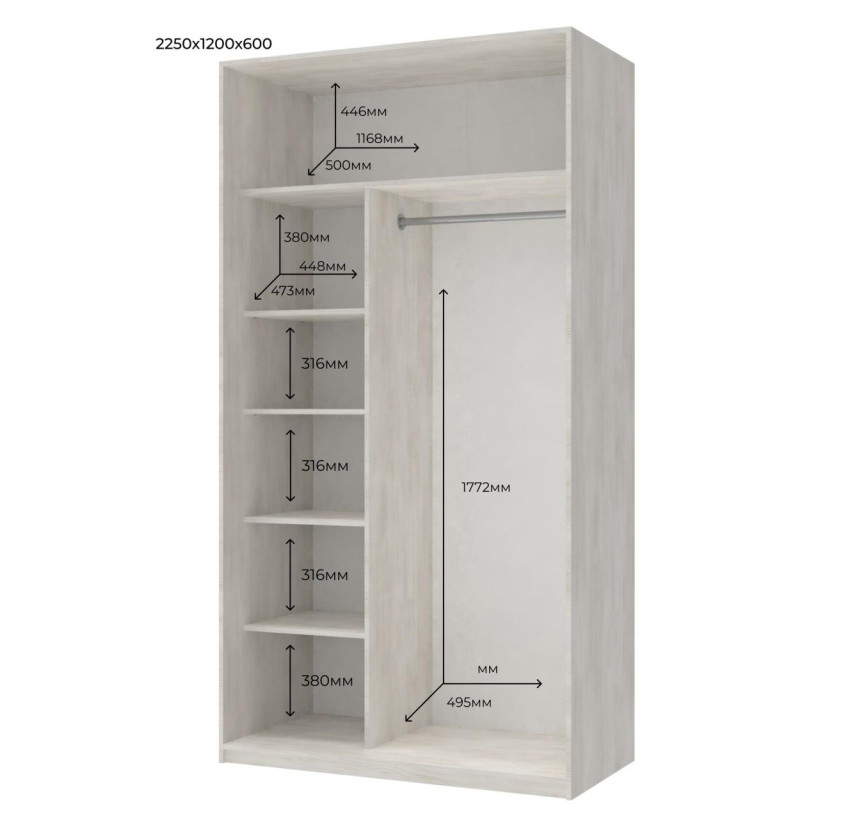 Шкаф купе Doros Сити Лайт Белое дерево 2 Зеркала 120х60х225 (42002041)