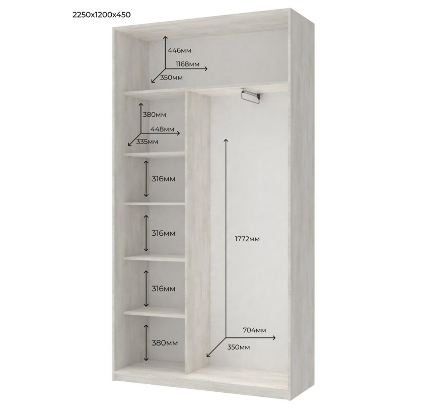 Шкаф купе Doros Сити Лайт Белое дерево 1 ДСП / 1 Зеркало 120х45х225 (42002044)