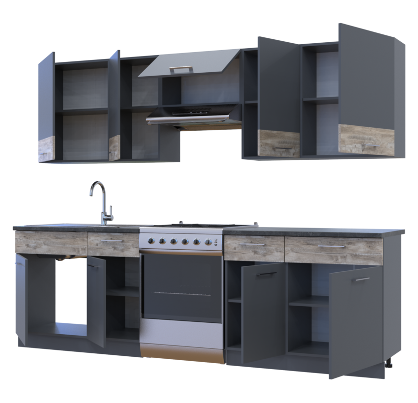 Кухня Лея Doros 2.6 м Графит/Клондайк ДСП 260х60х250 (81000013)
