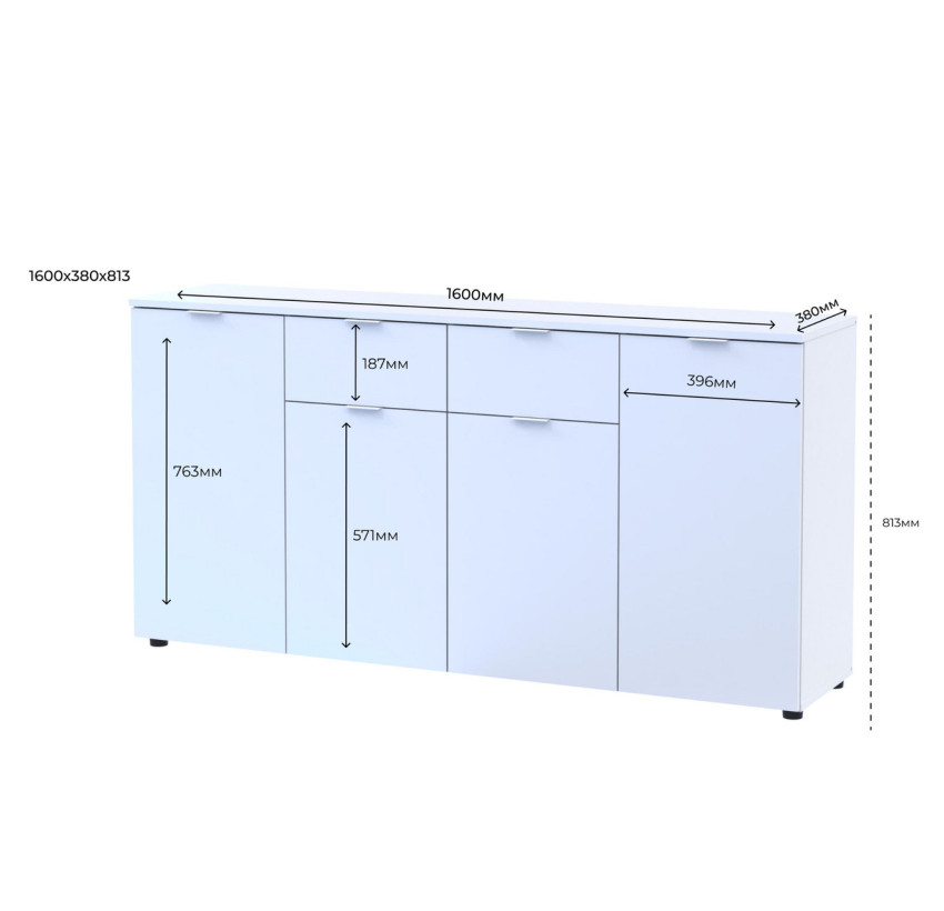 Комод Doros Рон 7 Белый 4 фасада 2 ящика 160х38х81 (44900222)