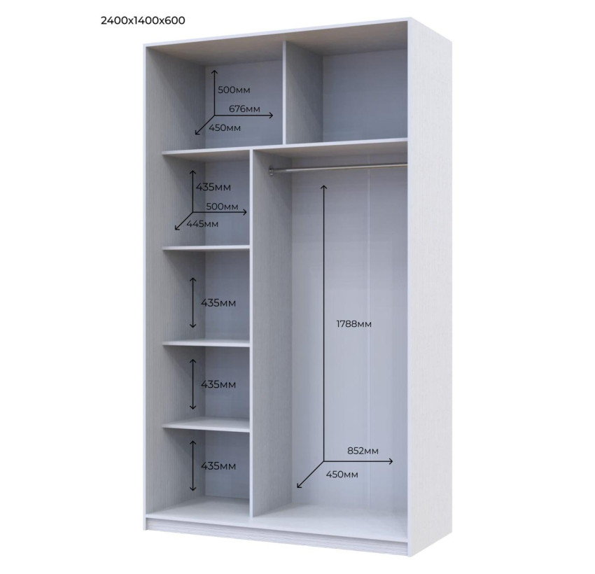 Шкаф купе Doros Сити 24 Белый 2 Зеркала 140х60х240 (42002090)