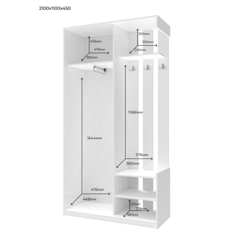 Передпокій Doros City One Door Білий 1 Дзеркало 110х45х210 (44900058)