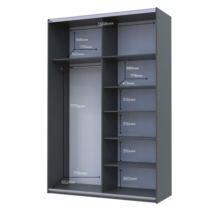 Шафа купе Doros G-Caiser Графіт Дуб Евок 2 ДСП 160х60х240 (42005074)