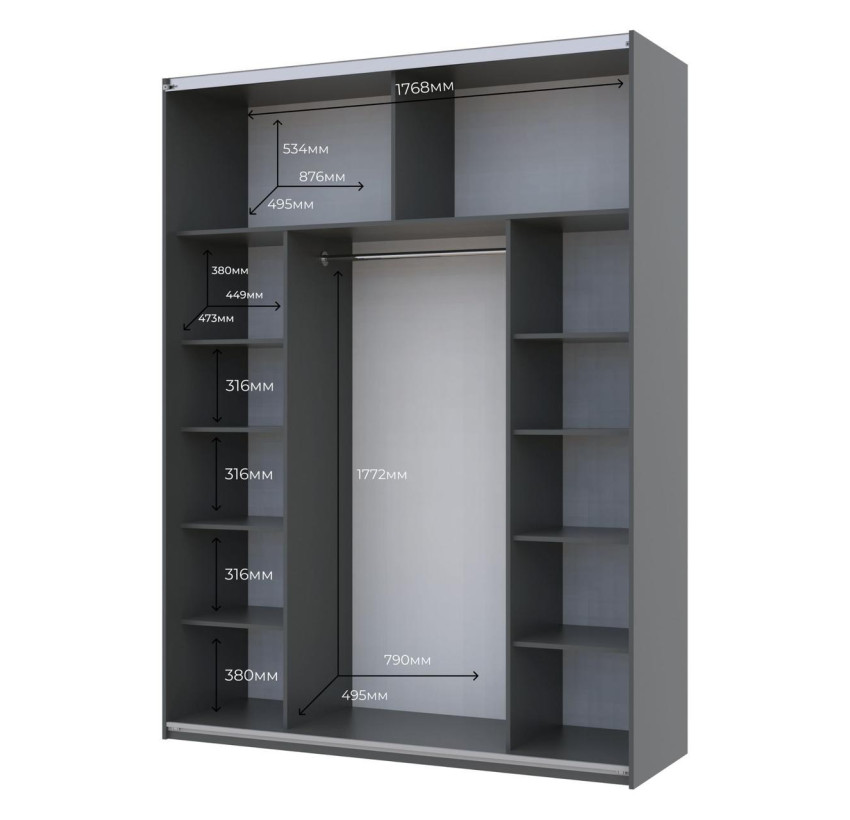 Шкаф-купе Doros G-Caiser Графит Графит 1 ДСП / 1 зеркало 180х60х240 (42005088)