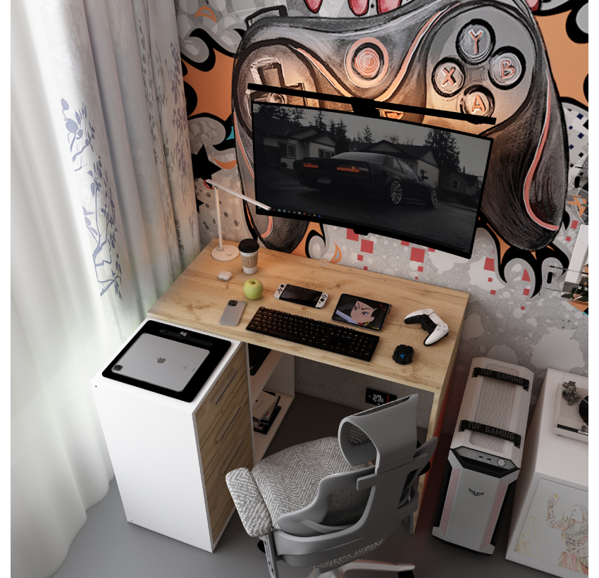 Офисный стол Doros T8 Белый/Дуб Артизан 100х83х75 (41516060)