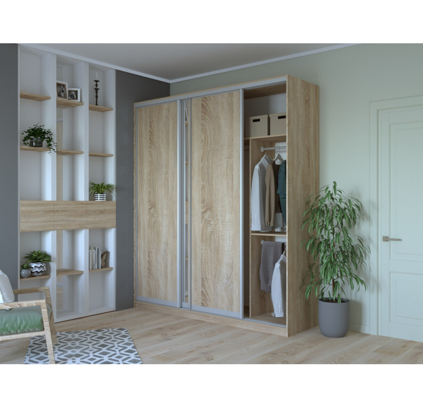 Шафа купе Doros Сіті 24 Дуб Cонома 2 ДСП / 1 Дзеркало 208х60х240 (42002076)