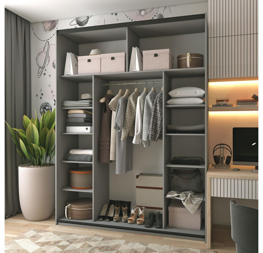 Шкаф-купе Doros G-Caiser Графит Графит/Белый 1 ДСП / 1 стекло / 3 части 180х60х240 (42005090)