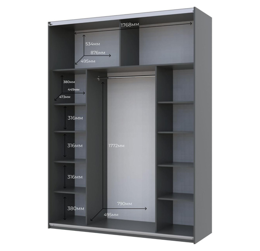 Шафа купе Doros G-Caiser Графіт 2 Дзеркала 180х60х240 (42005012)