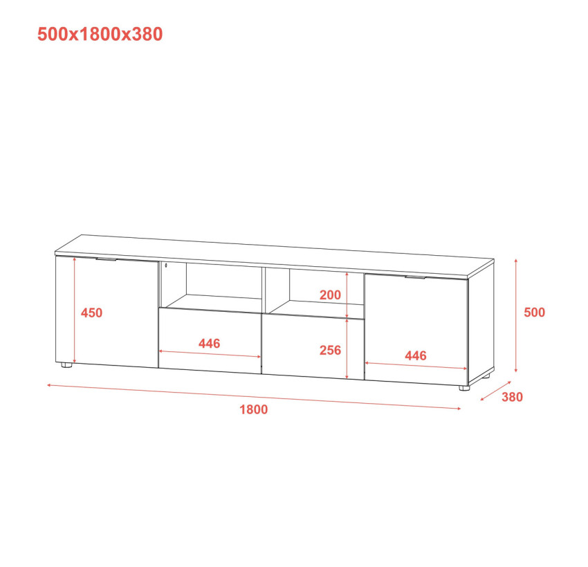 Комод Doros Рон 4 2 фасади 2 шухляди Кашемір 180х38х50 (41516046)