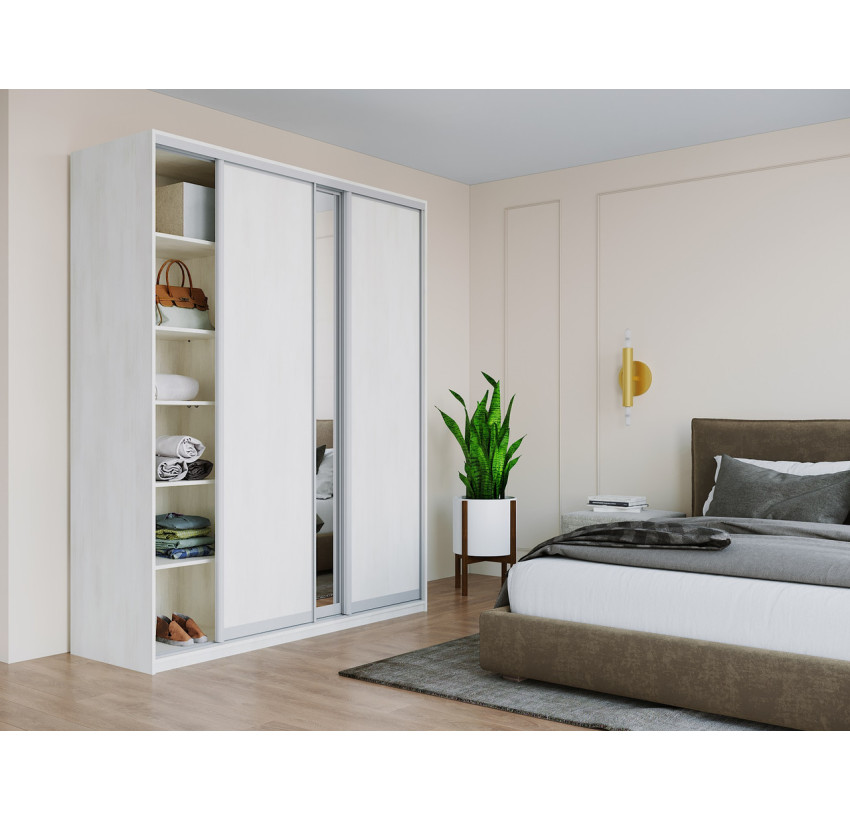 Шкаф купе Doros Сити Лайт Белое дерево 2 ДСП / 1 Зеркало 180х60х225 (42002046)
