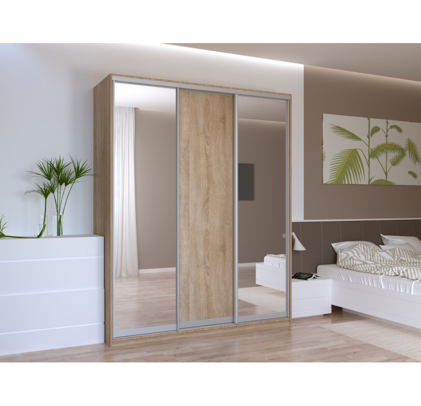 Шкаф купе Doros Сити Лайт Дуб Cонома 1 ДСП/2 Зеркала 180х60х225 (44900030)