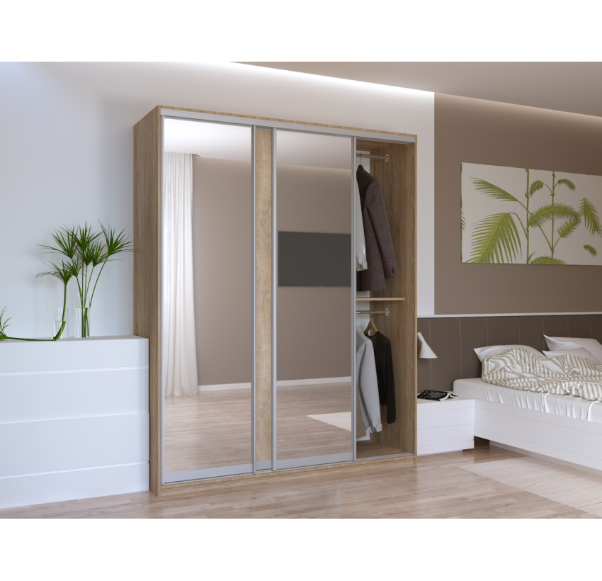 Шкаф купе Doros Сити Лайт Дуб Cонома 1 ДСП/2 Зеркала 180х60х225 (44900030)
