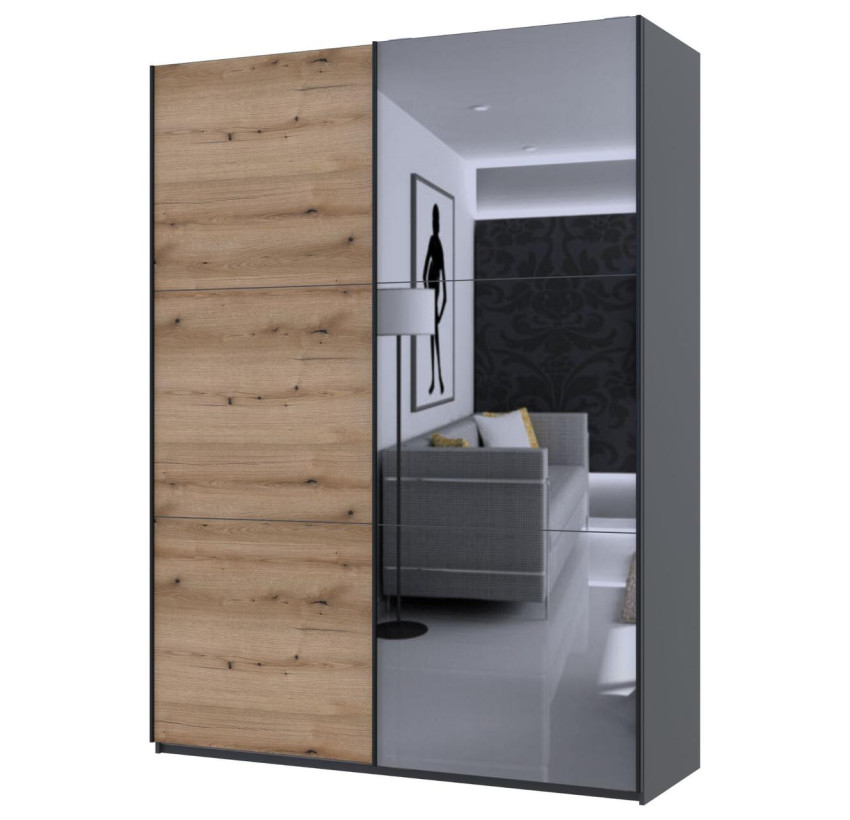 Шкаф купе Doros G-Caiser Графит / Дуб Эвок 1 ДСП / 1 зеркало / 3 части 180х60х240 (42005013)