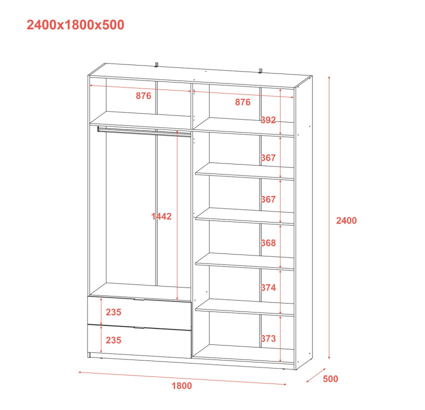 Распашной Шкаф для одежды Doros Лукас Дуб Сонома 180х50х240 (80737731)