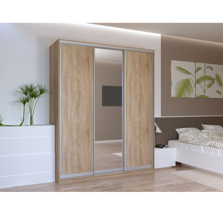 Шкаф купе Doros Сити Лайт Дуб Cонома 2 ДСП / 1 Зеркало 180х60х225 (41070010)