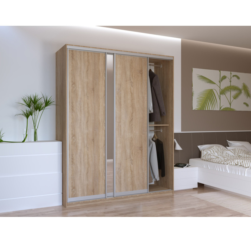Шкаф купе Doros Сити Лайт Дуб Cонома 2 ДСП / 1 Зеркало 180х60х225 (41070010)