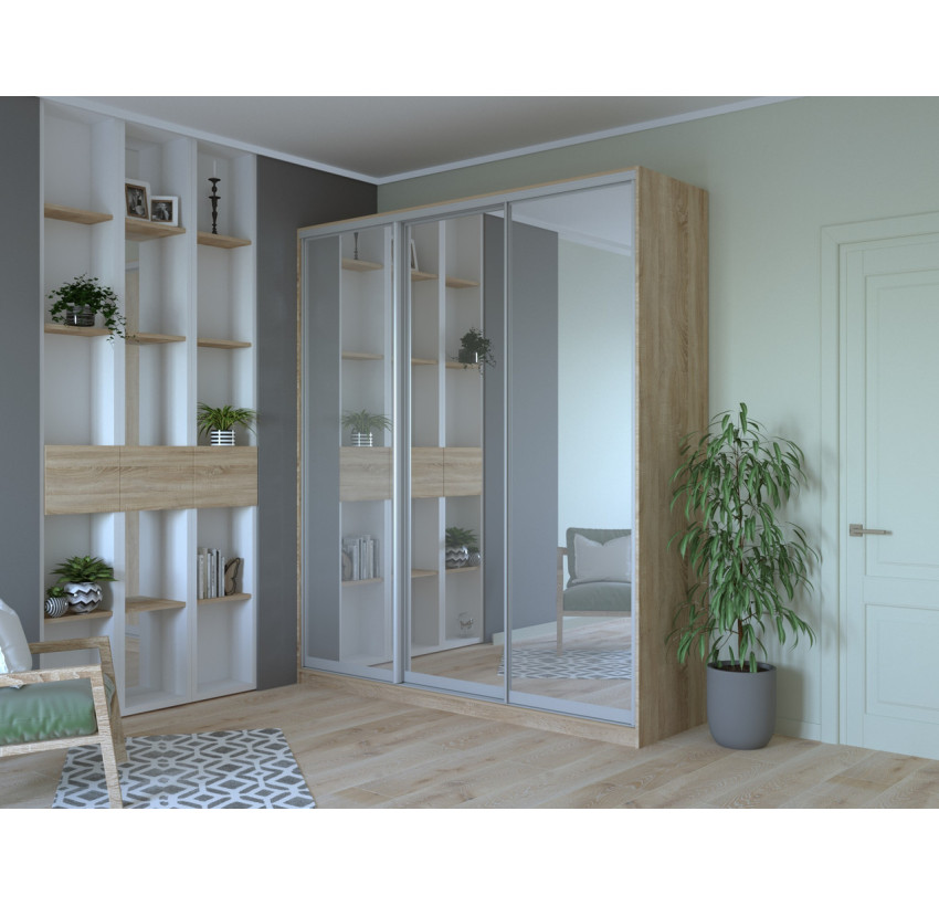 Шкаф купе Doros Сити 24 Дуб Cонома 3 Зеркала 208х60х240 (42002077)