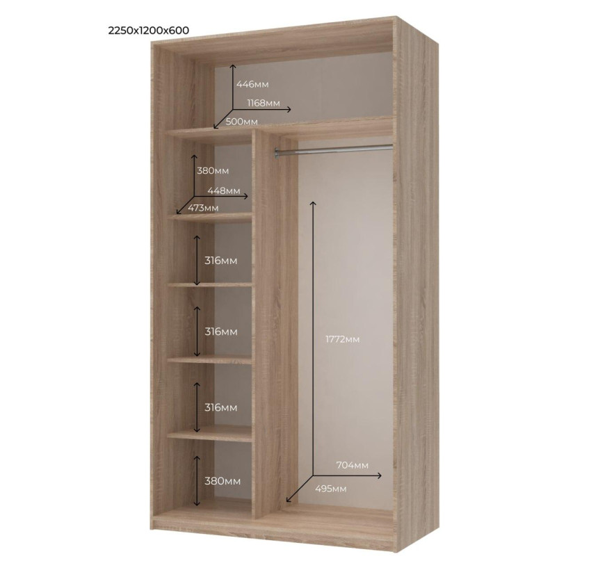 Шкаф купе Doros Сити Лайт Дуб Cонома 2 ДСП 120х60х225 (42002010)
