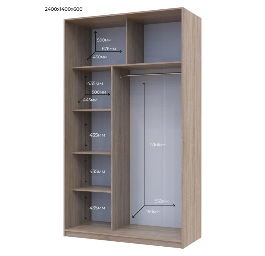 Шкаф купе Doros Сити 24 Дуб Cонома 2 Зеркала 140х60х240 (42002073)