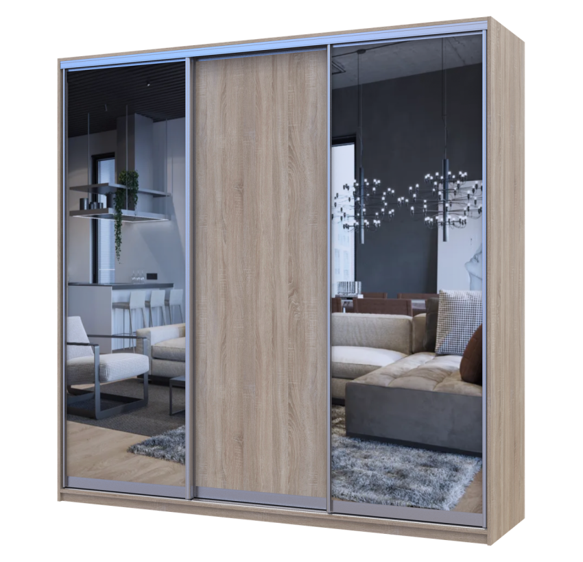 Шкаф купе Doros Сити Лайт Дуб сонома 1 ДСП/2 зеркала 225х60х225 (42002136)