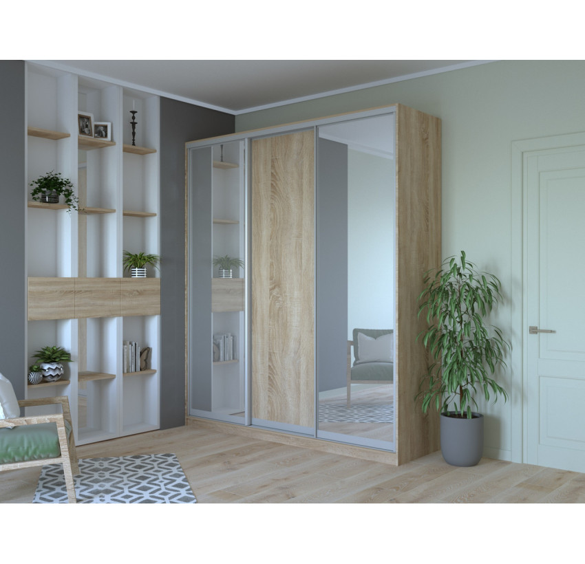 Шкаф купе Doros Сити 24 Дуб Cонома 1 ДСП/2 Зеркала 208х60х240 (42002069)