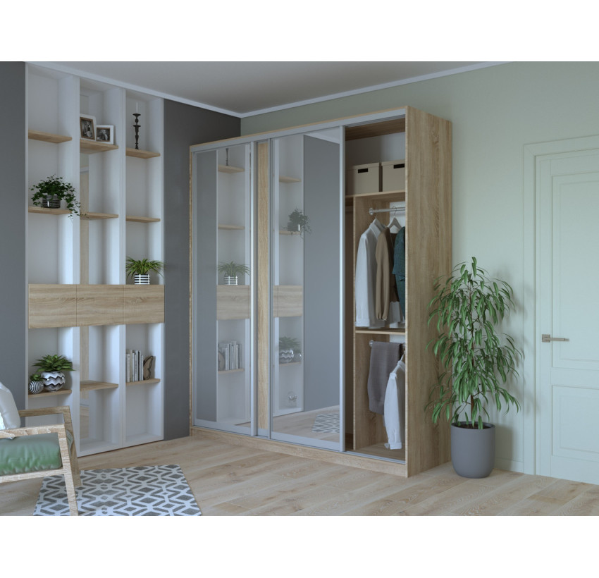 Шкаф купе Doros Сити 24 Дуб Cонома 1 ДСП/2 Зеркала 208х60х240 (42002069)