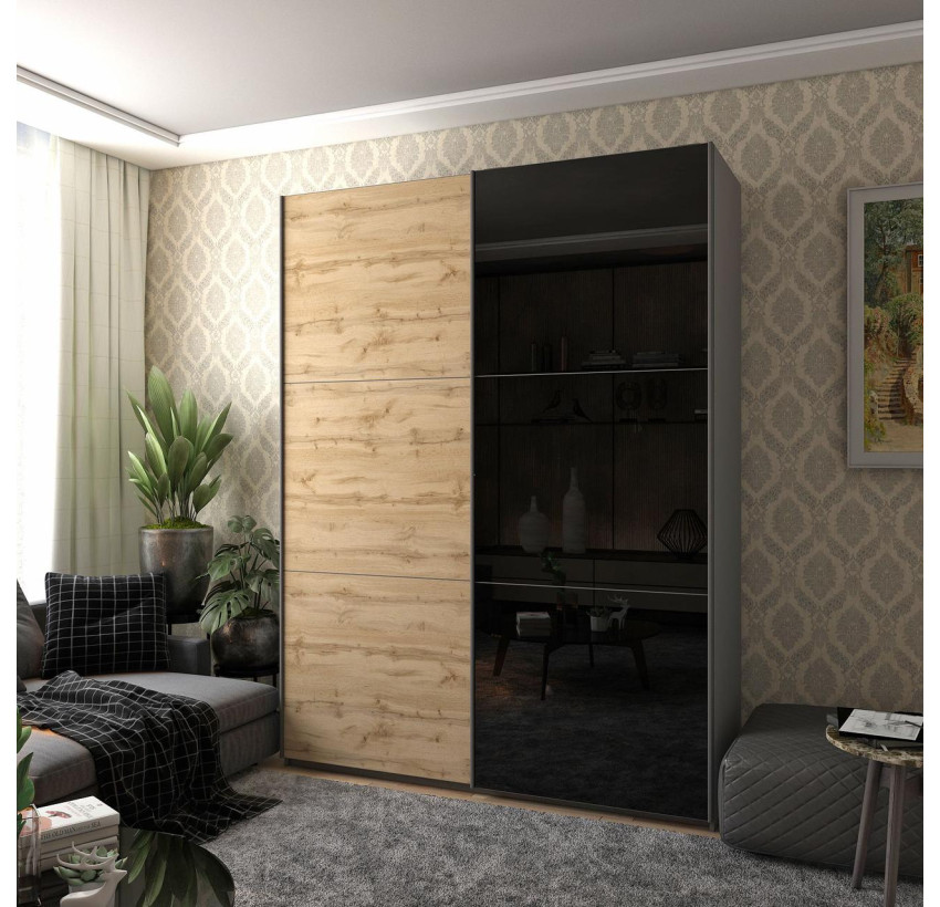 Шкаф-купе Doros G-Caiser Графит / Дуб Эвок 1 ДСП / 1 Стекло / 3 части 180х60х240 (42005015)