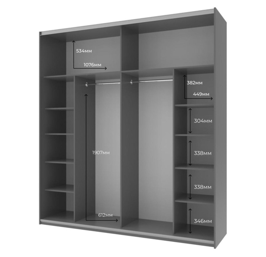 Шкаф-купе Doros G-Caiser Графит / Тахо вставка Графит 2 ДСП / 5 частей 220х60х240 (42003002)