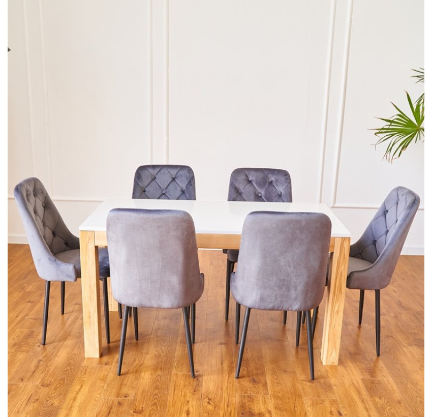 Обідній комплект Onto Бернардо білий прямокутний стіл + стільці Capri сірі