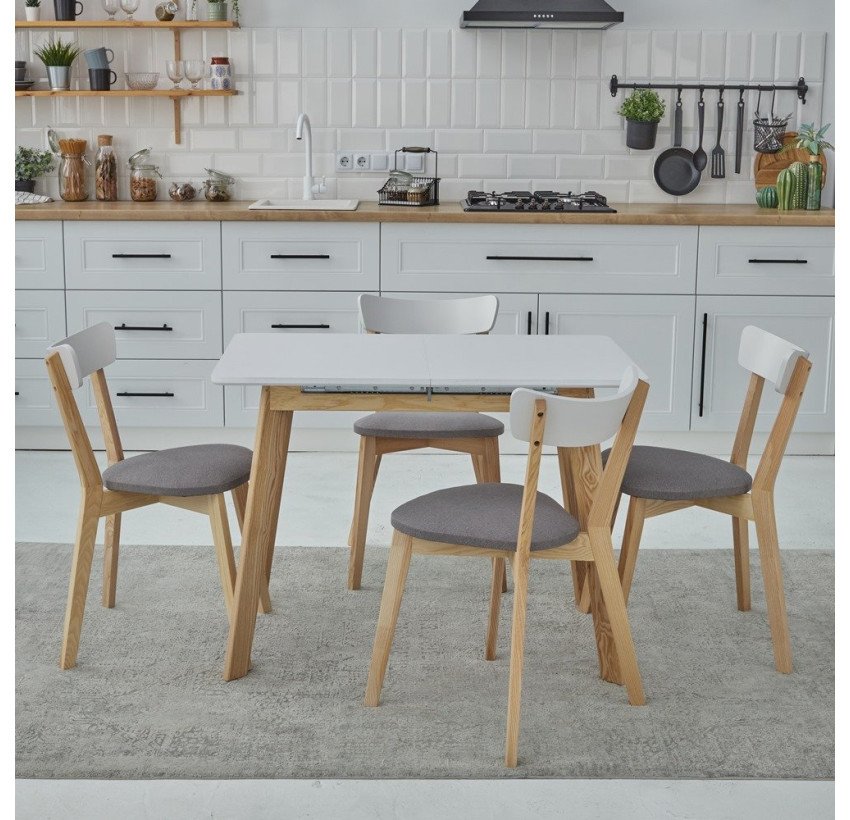 Комплект кухонних меблів Onto Алонзо 100 Преміум дерево білий стіл + 4 стільці Віто Преміум дерево сірі