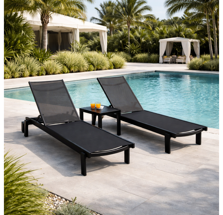 Комплект 2 шезлонга Siesta Casablanca + Стол Siesta Ocean Side Table - Black