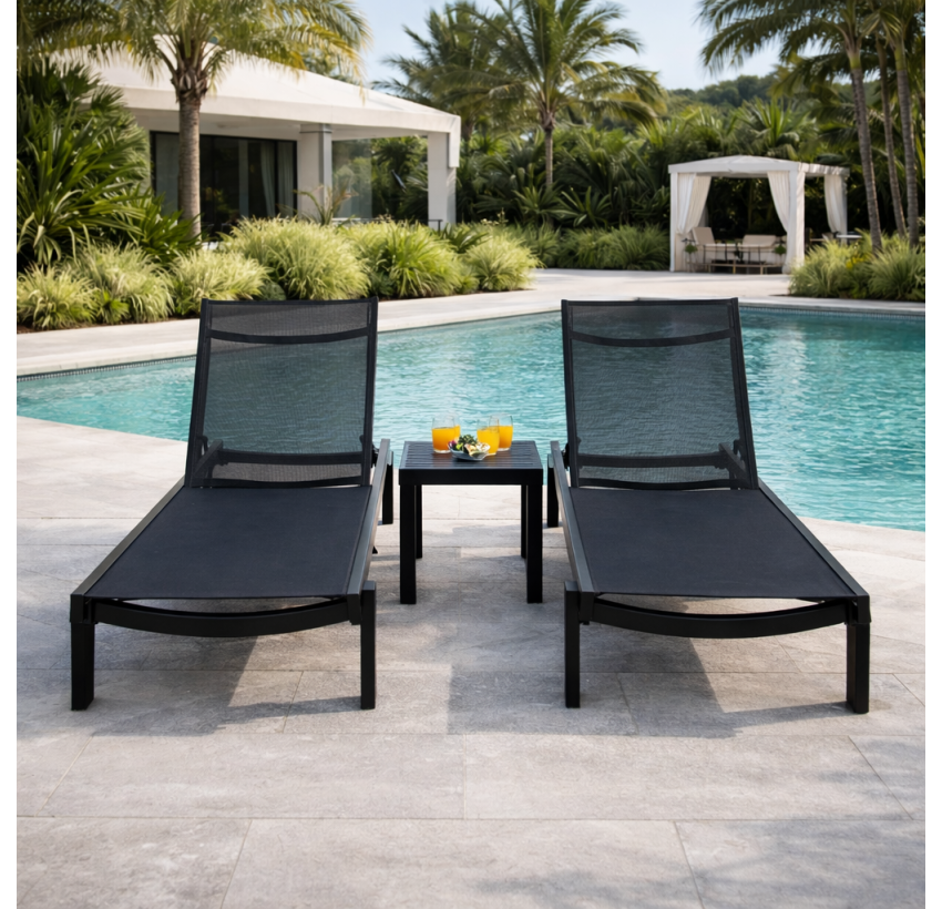 Комплект 2 шезлонга Siesta Casablanca + Стол Siesta Ocean Side Table - Black