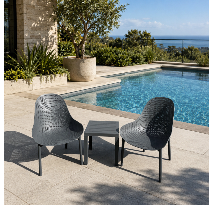 Комплект 2 стула Siesta Sky Lounge + Стол Siesta Ocean Side Table - Dark Grey