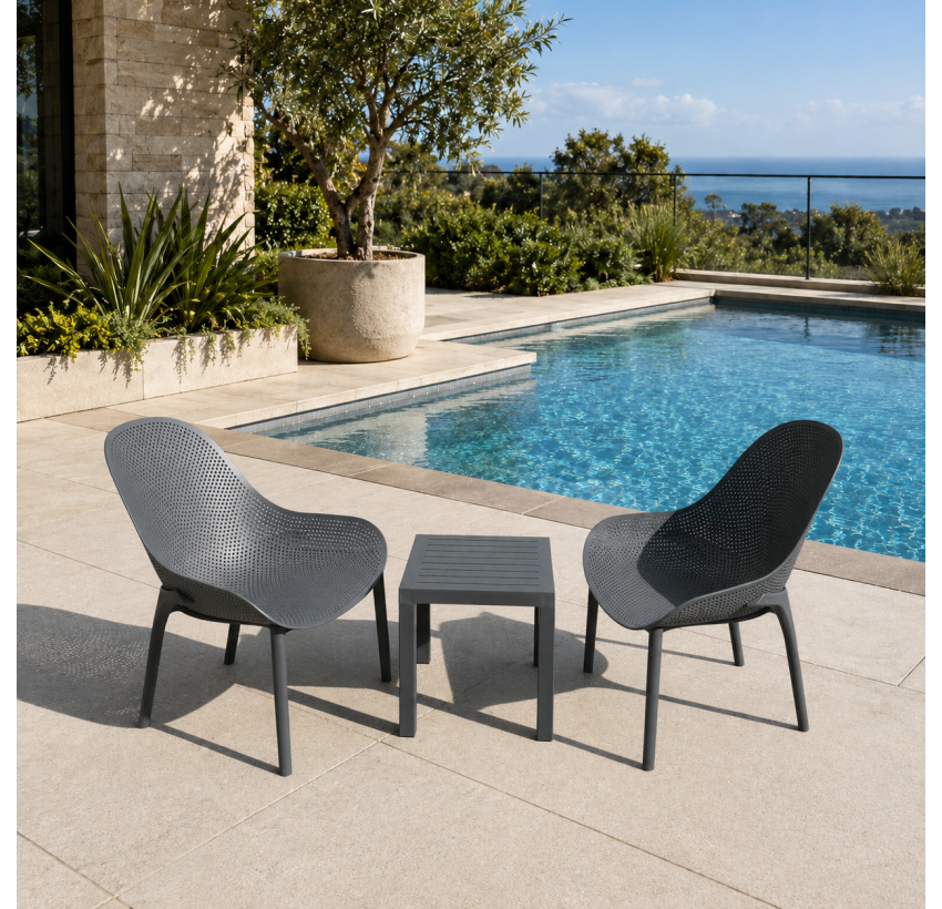Комплект 2 стільця Siesta Sky Lounge +  Стіл Siesta Ocean Side Table - Dark Grey