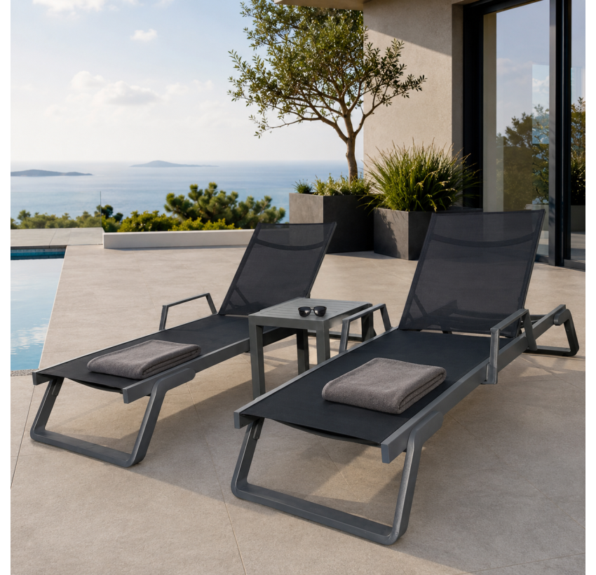 Комплект 2 шезлонга Siesta Tropic + Стол Siesta Ocean Side Table - Dark Grey Black