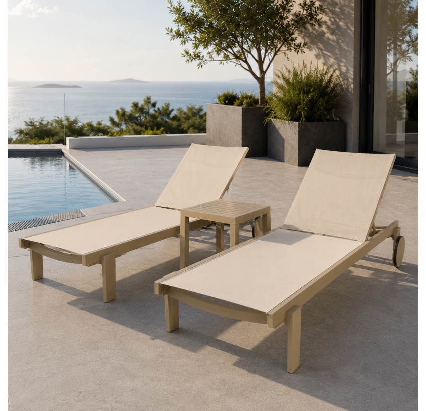 Комплект з 2 шезлонгів Siesta Casablanca +  Стіл Siesta Ocean Side Table - Taupe - Taupe