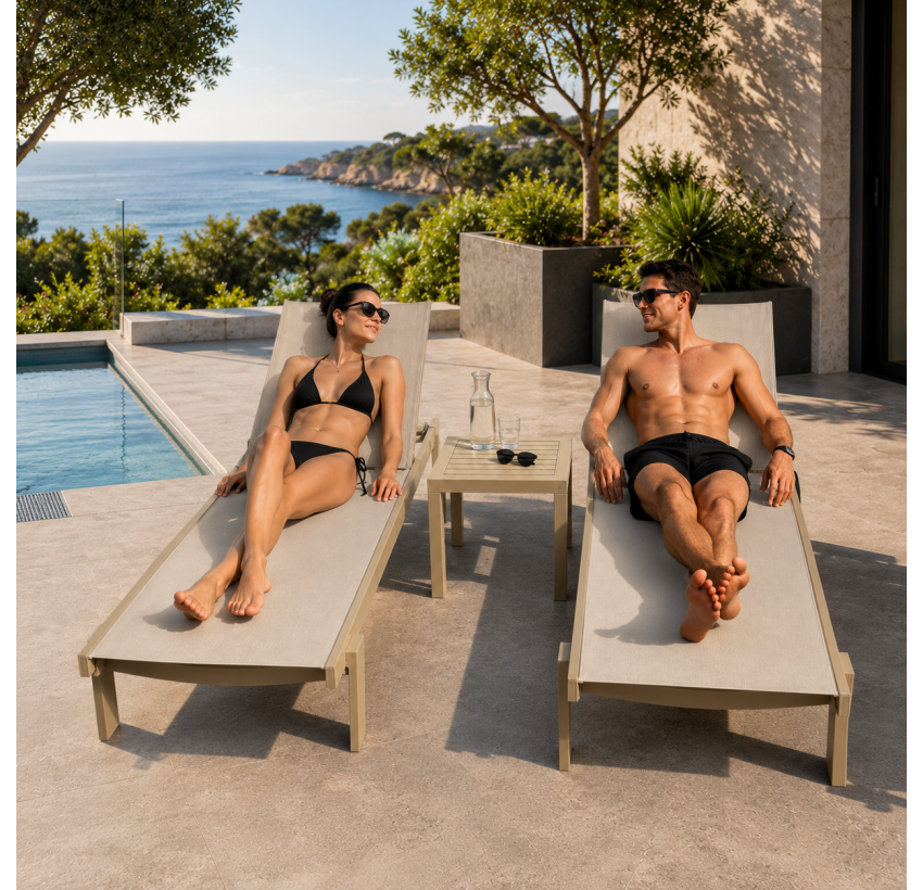 Комплект з 2 шезлонгів Siesta Casablanca +  Стіл Siesta Ocean Side Table - Taupe - Taupe