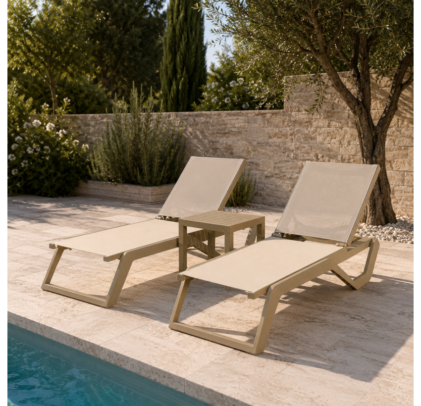 Комплект із 2 шезлонгів Siesta Rio Pro  +  Стіл Siesta Ocean Side Table - Taupe