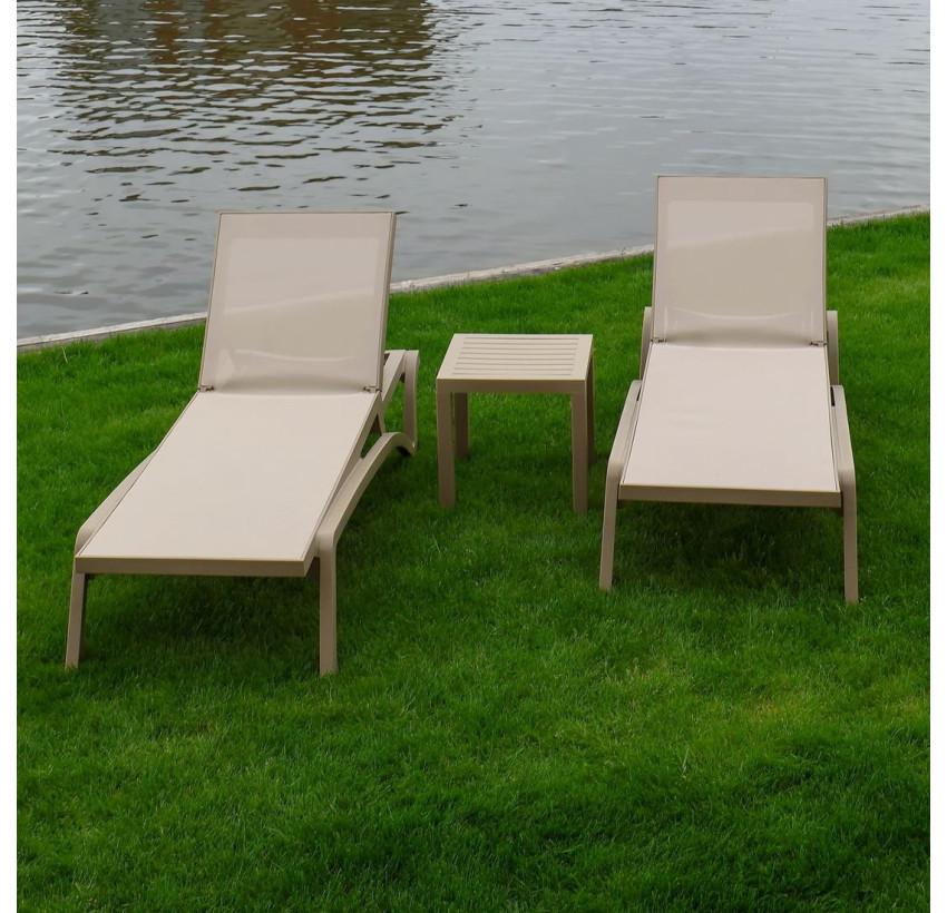 Комплект 2 шезлонга Siesta Pacific + Стол Siesta Ocean Side Table - Taupe