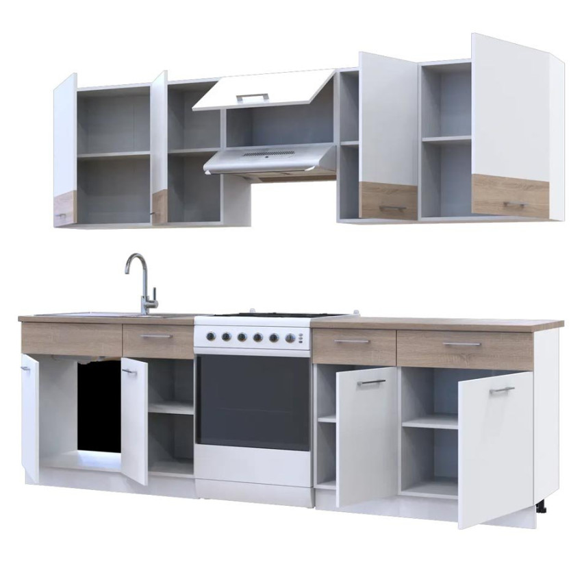 Кухня Лея Doros 2.6 м  Белый/Дуб Сонома ДСП 260х60х250 (81000009)