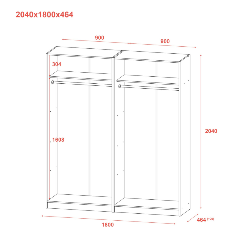 Шафа для одягу Doros Промо Антрацит 2+2 ДСП 180х48х204 (42005333)