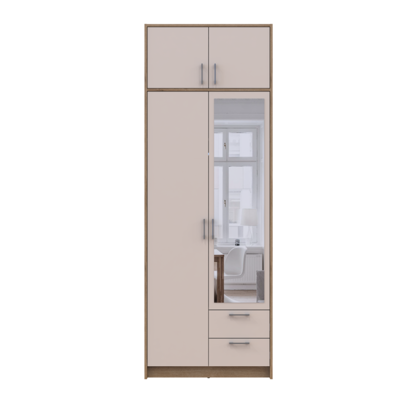 Распашный Шкаф для одежды Doros Ронди с антресолей и зеркалом Дуб Артизан/Кашемир 2ДСП 82х52х236 (80737811)