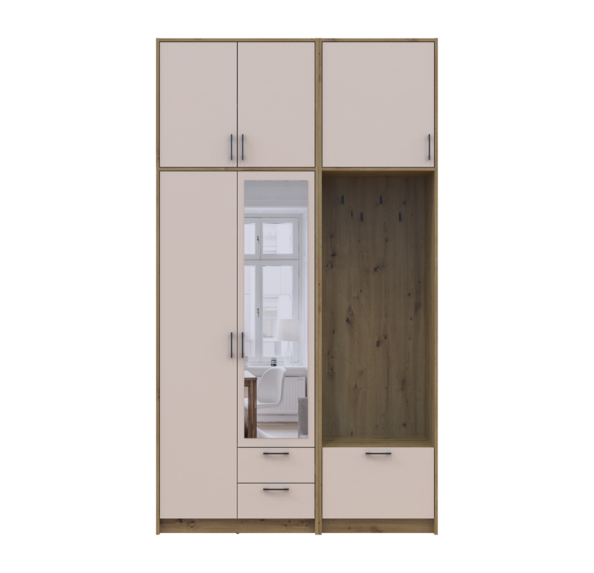 Шафа для одягу Doros Ронді з вішалкою, дзеркалом та високою антресолею Дуб Артізан/Кашемір 2 ДСП 142х52х260 (42005278)