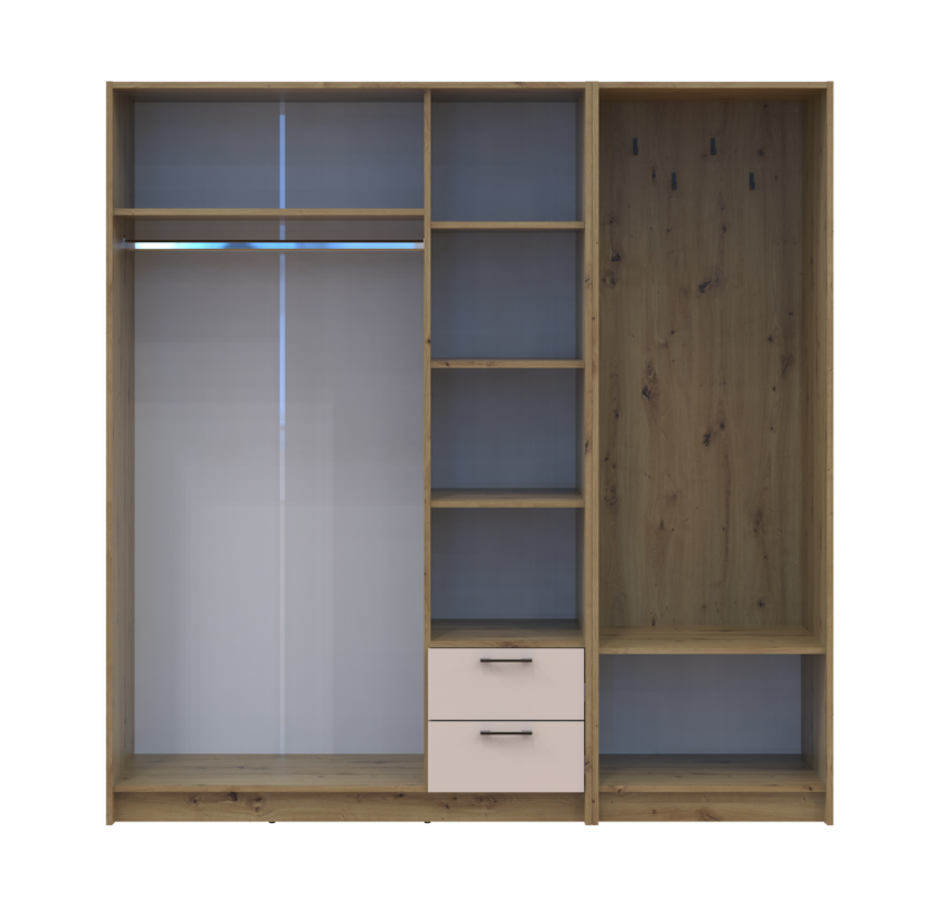Шкаф для одежды Doros Ронди с вешалкой и зеркалом Дуб Артизан/Кашемир 3 ДСП 181х52х195 (42005282)