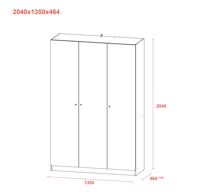 Шкаф для одежды Doros Промо Графит 3 ДСП 135х48х204 (44900233)